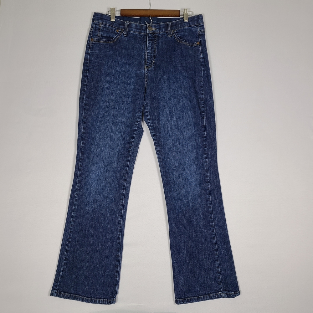 Lee Comfort Stretch Waistband Boot cut Jeans Womens Size 12 M Dark Wash Denim